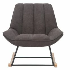 Rocking Chair Design En Tissu Effet Velours Gris Foncé, Métal Noir Et Bois Clair BILLIE