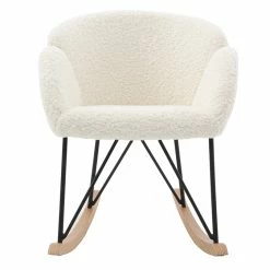 Rocking Chair En Tissu Effet Peau De Mouton Blanc, Métal Noir Et Bois Clair RHAPSODY - Miliboo & Stéphane Plaza