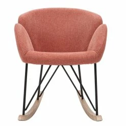 Rocking Chair En Tissu Effet Velours Texturé Terracotta, Métal Noir Et Bois Clair RHAPSODY