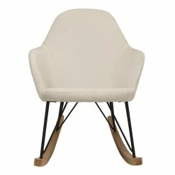 Rocking Chair En Tissu Naturel, Bois Clair Et Métal Noir JHENE