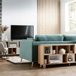 Rocking Chair Scandinave En Tissu Bleu Canard, Métal Noir Et Bois Clair ALEYNA -Canapé Soldes rocking chair scandinave en tissu bleu canard metal noir et bois clair aleyna 43309 60ba28f4e0723 1200 675