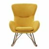 Rocking Chair Scandinave En Tissu Effet Velours Jaune Moutarde, Métal Noir Et Bois Clair ESKUA