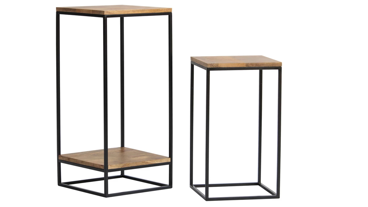 Sellettes Gigognes En Manguier Massif Et Métal Noir L34 Cm (lot De 2) IGGY 3 Sellettes Gigognes En Manguier Massif Et Métal Noir L34 Cm (lot De 2) IGGY