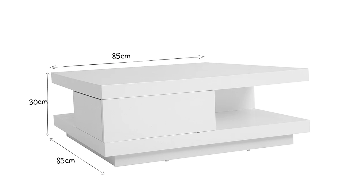 Table Basse Carrée Avec Rangements 2 Tiroirs Design Blanc Laquée L85 Cm KARY 9 Table Basse Carrée Avec Rangements 2 Tiroirs Design Blanc Laquée L85 Cm KARY – Image 7
