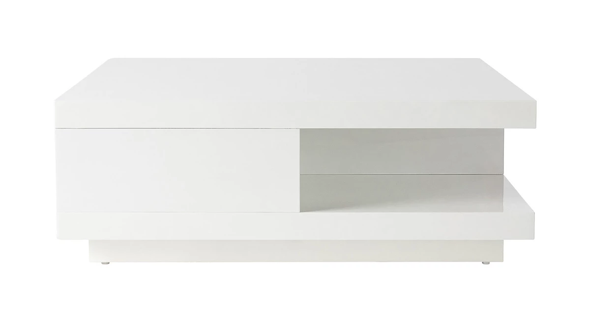 Table Basse Carrée Avec Rangements 2 Tiroirs Design Blanc Laquée L85 Cm KARY 6 Table Basse Carrée Avec Rangements 2 Tiroirs Design Blanc Laquée L85 Cm KARY – Image 4