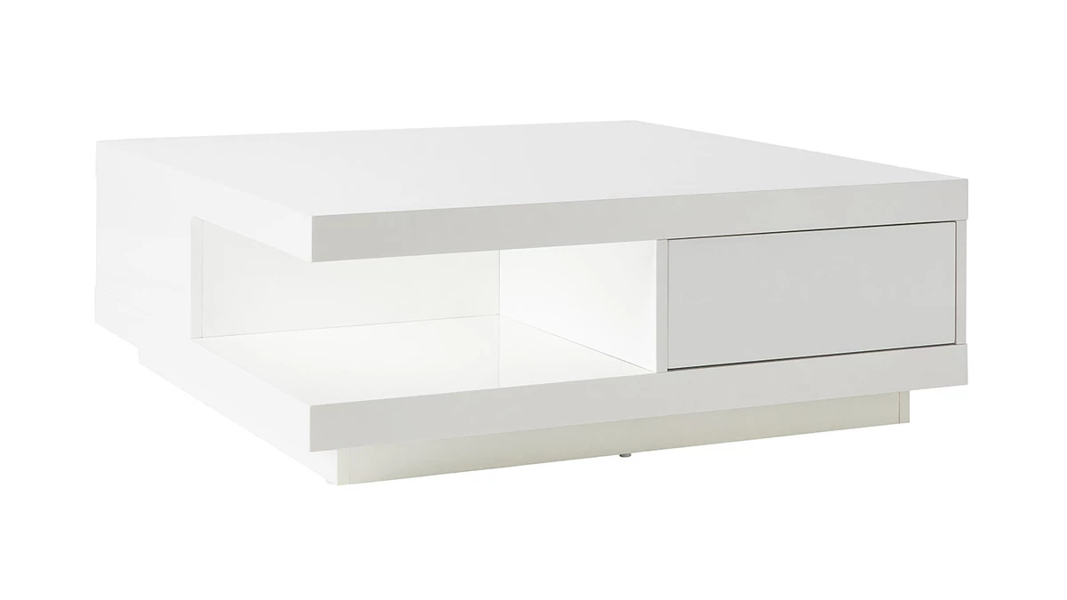 Table Basse Carrée Avec Rangements 2 Tiroirs Design Blanc Laquée L85 Cm KARY 4 Table Basse Carrée Avec Rangements 2 Tiroirs Design Blanc Laquée L85 Cm KARY – Image 2