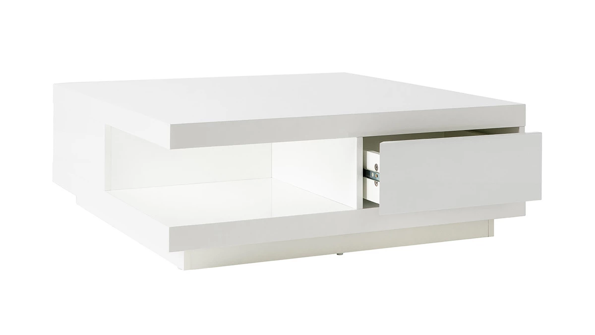Table Basse Carrée Avec Rangements 2 Tiroirs Design Blanc Laquée L85 Cm KARY 5 Table Basse Carrée Avec Rangements 2 Tiroirs Design Blanc Laquée L85 Cm KARY – Image 3