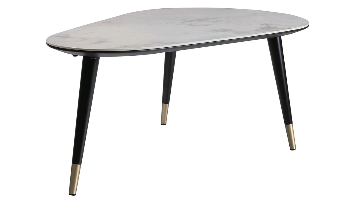 Table Basse Design Effet Marbre Avec Pieds Bois Et Or ALLURE 4 Table Basse Design Effet Marbre Avec Pieds Bois Et Or ALLURE – Image 2