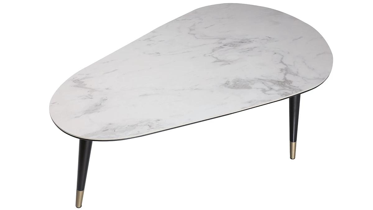 Table Basse Design Effet Marbre Avec Pieds Bois Et Or ALLURE 5 Table Basse Design Effet Marbre Avec Pieds Bois Et Or ALLURE – Image 3