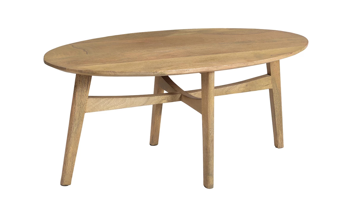 Table Basse Ovale Bois Clair Manguier Massif L100 Cm PALEY 4 Table Basse Ovale Bois Clair Manguier Massif L100 Cm PALEY – Image 2