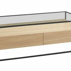 Table Basse Rectangulaire 2 Tiroirs Verre Trempé, Bois Clair Finition Chêne Et Métal Noir FINN -Canapé Soldes table basse rectangulaire 2 tiroirs verre trempe bois clair finition chene et metal noir finn 49284 600ae009e8b7b 1200 675