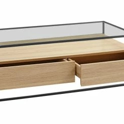 Table Basse Rectangulaire 2 Tiroirs Verre Trempé, Bois Clair Finition Chêne Et Métal Noir FINN -Canapé Soldes table basse rectangulaire 2 tiroirs verre trempe bois clair finition chene et metal noir finn 49284 600ae00d6ee8b 1200 675