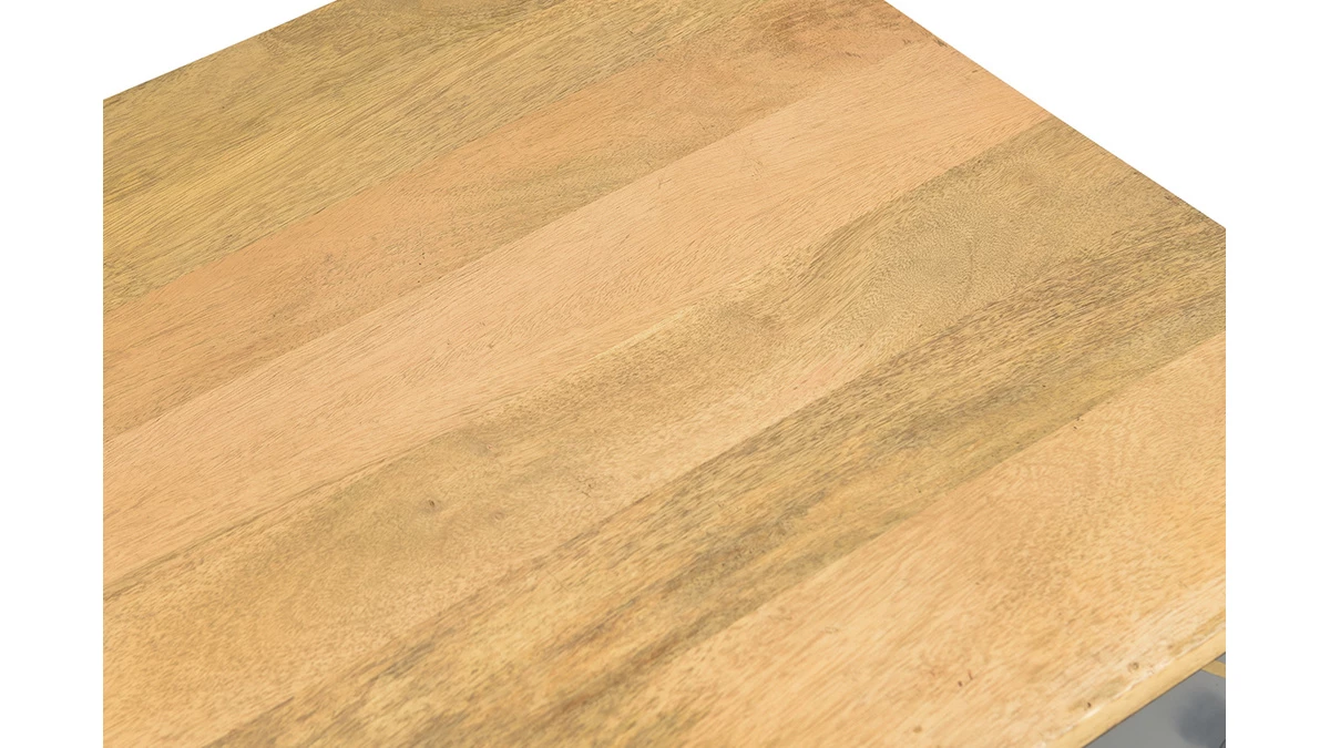 Table Basse Rectangulaire Avec Rangements 2 Tiroirs Bois Clair Manguier Massif, Gris Foncé Et Métal Doré L100 Cm WALTER 8 Table Basse Rectangulaire Avec Rangements 2 Tiroirs Bois Clair Manguier Massif, Gris Foncé Et Métal Doré L100 Cm WALTER – Image 6