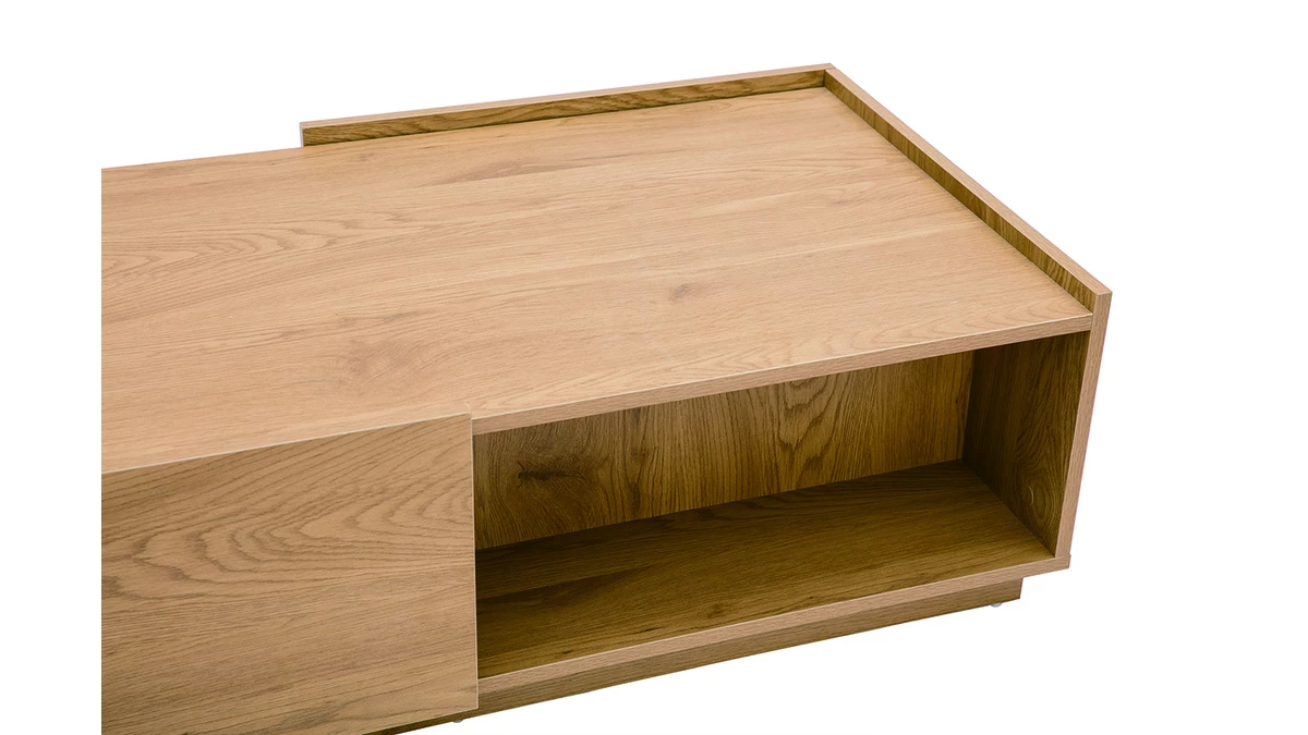 Table Basse Rectangulaire Avec Rangements 2 Tiroirs Finition Bois Clair Chêne L120 Cm MADERO 7 Table Basse Rectangulaire Avec Rangements 2 Tiroirs Finition Bois Clair Chêne L120 Cm MADERO – Image 5