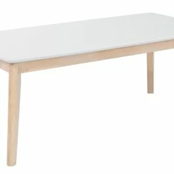 Table Basse Rectangulaire Scandinave Blanc Et Bois Clair Massif L105 Cm LEENA