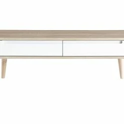 Table Basse Rectangulaire Scandinave Bois Clair Et Blanc L120 Cm GOTLAND