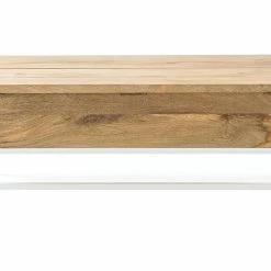Table Basse Relevable Rectangulaire Bois Clair Manguier Massif Et Métal Blanc L110 Cm BOHO