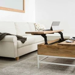 Table Basse Relevable Rectangulaire Bois Clair Manguier Massif Et Métal Blanc L110 Cm BOHO -Canapé Soldes table basse relevable rectangulaire bois clair manguier massif et metal blanc l110 cm boho 43647 5bb374a9eb6c2 1200 675