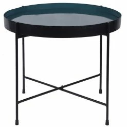 Table Basse Ronde Avec Plateau Réversible Bleu Canard / Noir D51 Cm SATEEN - Miliboo & Stéphane Plaza