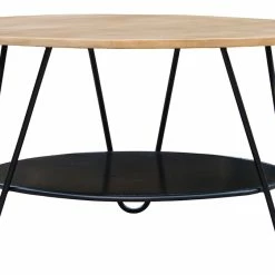 Table Basse Ronde Bois Clair Manguier Massif Et Métal Noir D80 Cm PRIYA