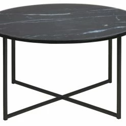 Table Basse Ronde Effet Marbre Noir Bleuté D80 Cm ALCINO