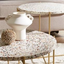Table D'appoint Design Ronde En Terrazzo Et Métal Doré D40 Cm MEZZO -Canapé Soldes table dappoint design ronde en terrazzo et metal dore d40 cm mezzo 50795 633fe15b216b9 1200 675