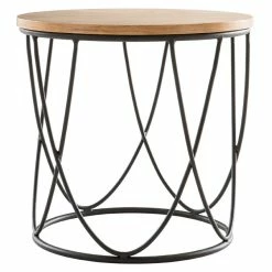 Table D'appoint Ronde Bois Clair Chêne Et Métal Noir D32 Cm LACE