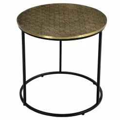 Table D'appoint Ronde En Laiton Frappé Et Métal Noir D45 Cm FLOOR
