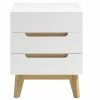 Table De Chevet 3 Tiroirs Blanc Mat Et Bois SKIVE