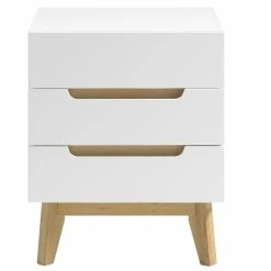 Table De Chevet 3 Tiroirs Blanc Mat Et Bois SKIVE