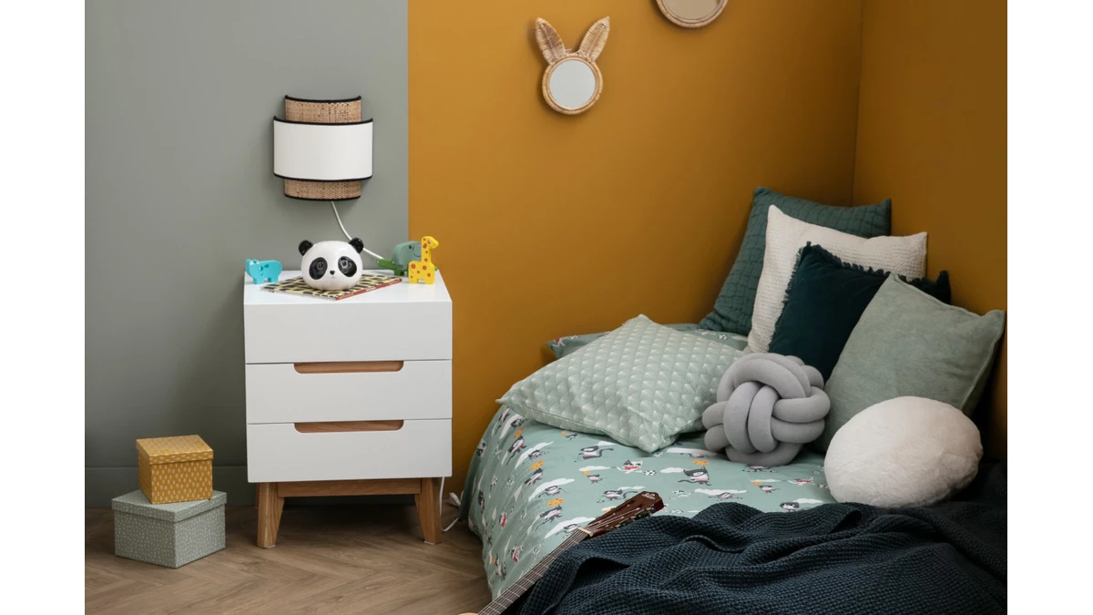 Table De Chevet 3 Tiroirs Blanc Mat Et Bois SKIVE 6 Table De Chevet 3 Tiroirs Blanc Mat Et Bois SKIVE – Image 4