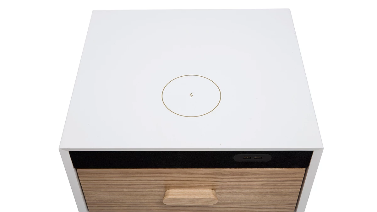 Table De Chevet Connectée Multimédia Blanc Mat Et Frêne PAVAN 7 Table De Chevet Connectée Multimédia Blanc Mat Et Frêne PAVAN – Image 5