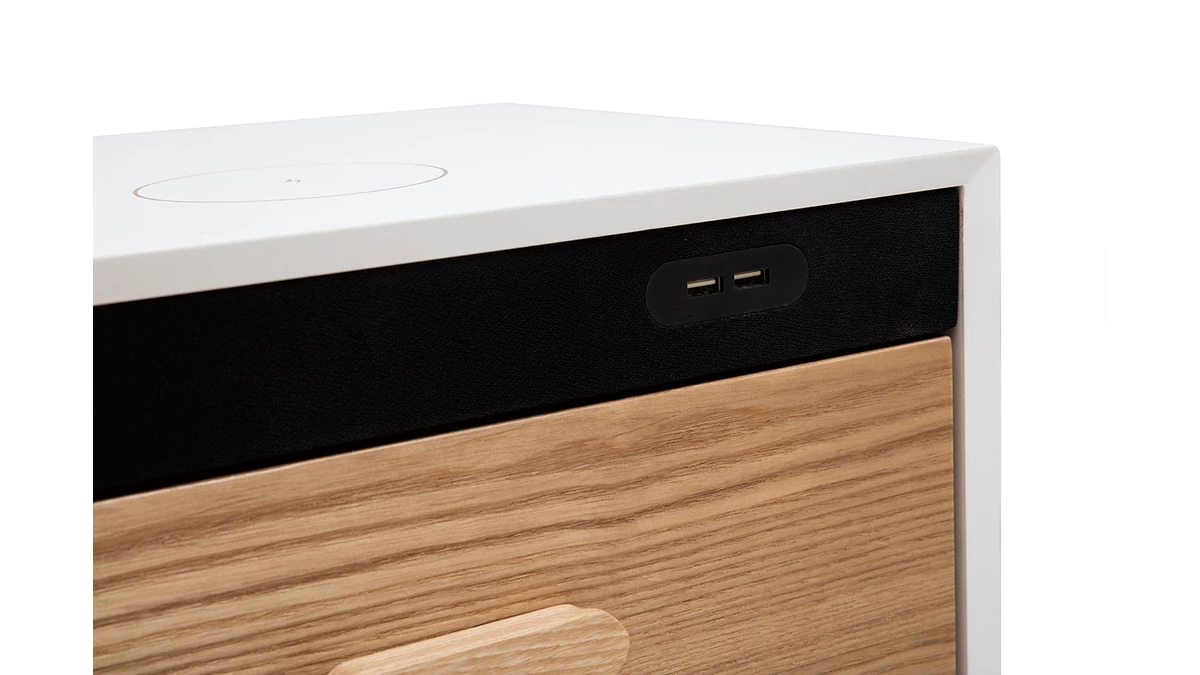 Table De Chevet Connectée Multimédia Blanc Mat Et Frêne PAVAN 8 Table De Chevet Connectée Multimédia Blanc Mat Et Frêne PAVAN – Image 6