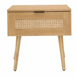 Table De Chevet En Bois Clair, Cannage Rotin Et Métal Noir L50 Cm MANILLE