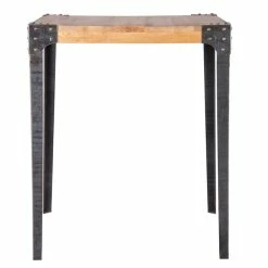 Table Haute Industrielle Carrée En Manguier Massif Et Métal L88 Cm MADISON