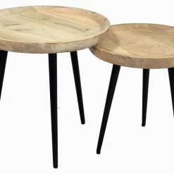 Tables Basses Gigognes Bois Clair Manguier Massif Et Métal Noir (lot De 2) PYTA
