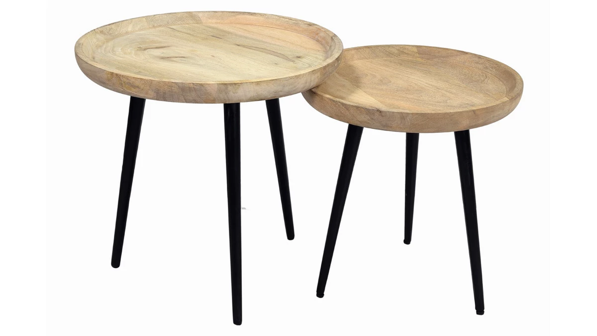 Tables Basses Gigognes Bois Clair Manguier Massif Et Métal Noir (lot De 2) PYTA 3 Tables Basses Gigognes Bois Clair Manguier Massif Et Métal Noir (lot De 2) PYTA