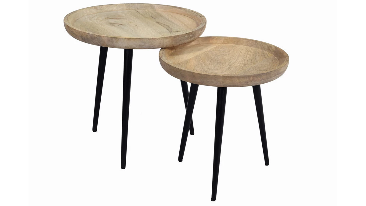 Tables Basses Gigognes Bois Clair Manguier Massif Et Métal Noir (lot De 2) PYTA 4 Tables Basses Gigognes Bois Clair Manguier Massif Et Métal Noir (lot De 2) PYTA – Image 2