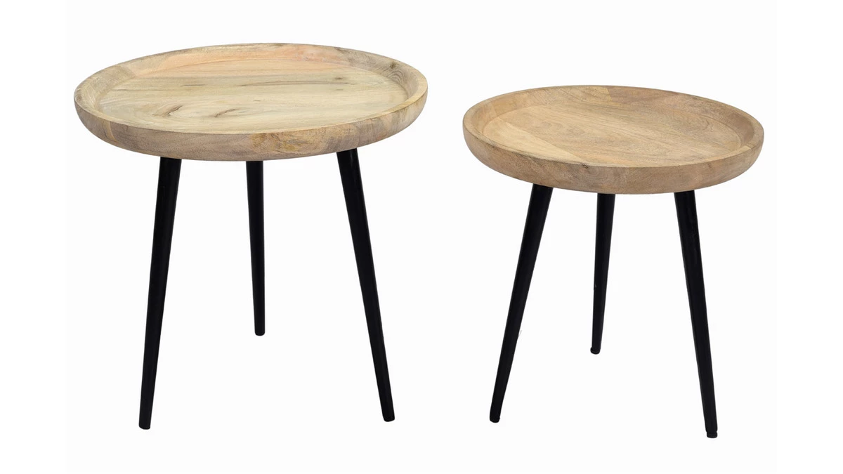 Tables Basses Gigognes Bois Clair Manguier Massif Et Métal Noir (lot De 2) PYTA 5 Tables Basses Gigognes Bois Clair Manguier Massif Et Métal Noir (lot De 2) PYTA – Image 3