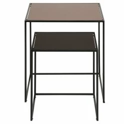 Tables Basses Gigognes Carrées Bronze Et Verre Fumé (lot De 2) POMPEI