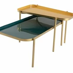 Tables Basses Gigognes Design Laquées Bleu Et Jaune (lot De 2) ZURIA