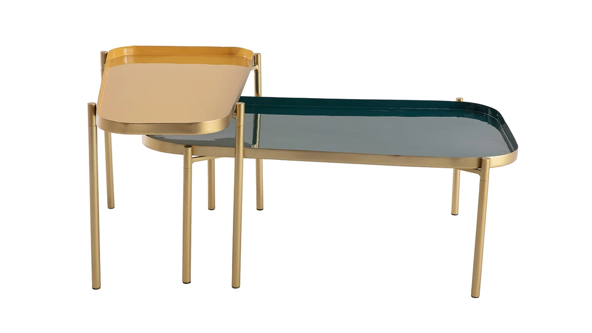 Tables Basses Gigognes Design Laquées Bleu Et Jaune (lot De 2) ZURIA 4 Tables Basses Gigognes Design Laquées Bleu Et Jaune (lot De 2) ZURIA – Image 2