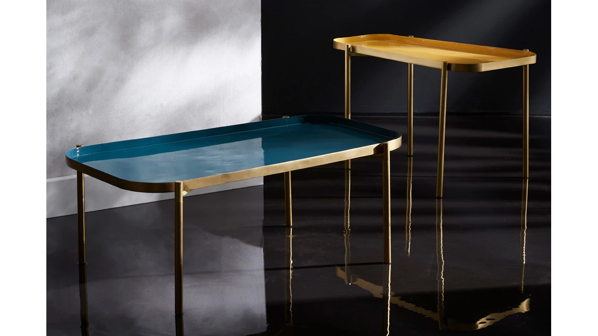 Tables Basses Gigognes Design Laquées Bleu Et Jaune (lot De 2) ZURIA 9 Tables Basses Gigognes Design Laquées Bleu Et Jaune (lot De 2) ZURIA – Image 7