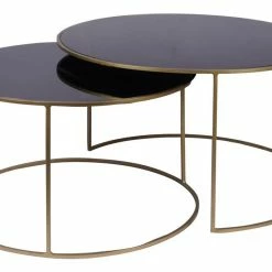 Tables Basses Gigognes Design Métal Doré Et Verre Teinté Noir (lot De 2) ROXO