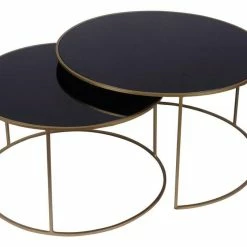 Tables Basses Gigognes Design Métal Doré Et Verre Teinté Noir (lot De 2) ROXO -Canapé Soldes tables basses gigognes design metal dore et verre teinte noir lot de 2 roxo 50415 6213f5c742fb2 1200 675