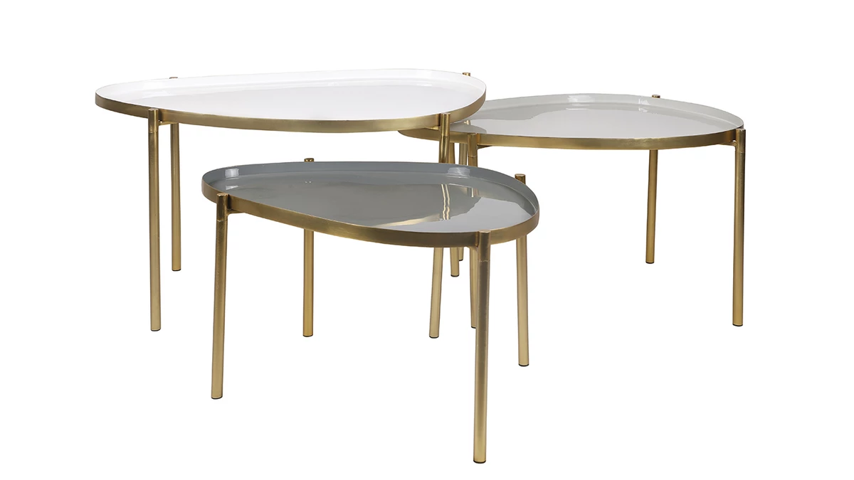 Tables Basses Gigognes Laquées Blanc Et Gris (lot De 3) ZURIA 3 Tables Basses Gigognes Laquées Blanc Et Gris (lot De 3) ZURIA