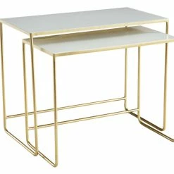 Tables Basses Gigognes Rectangulaires Design Blanc Et Métal Doré (lot De 2) WESS -Canapé Soldes tables basses gigognes rectangulaires design blanc et metal dore lot de 2 wess 50406 62039c07b975b 1200 675