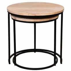 Tables Basses Gigognes Rondes Bois Clair Manguier Massif Et Métal Noir (lot De 2) TOGETHER -Canapé Soldes tables basses gigognes rondes bois clair manguier massif et metal noir lot de 2 together 47566 5f4d23aed1b67 1200 675