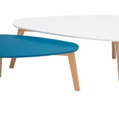 Tables Basses Scandinaves Blanc, Bleu Canard Et Bois Clair Chêne (lot De 2) ARTIK