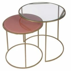 Tables D'appoint Gigognes En Verre Teinté Rose Et Métal Doré (lot De 2) JANE 11 Tables D'appoint Gigognes En Verre Teinté Rose Et Métal Doré (lot De 2) JANE -Canapé Soldes tables dappoint gigognes en verre teinte rose et metal dore lot de 2 jane 50413 6212309a3745a 1200 675